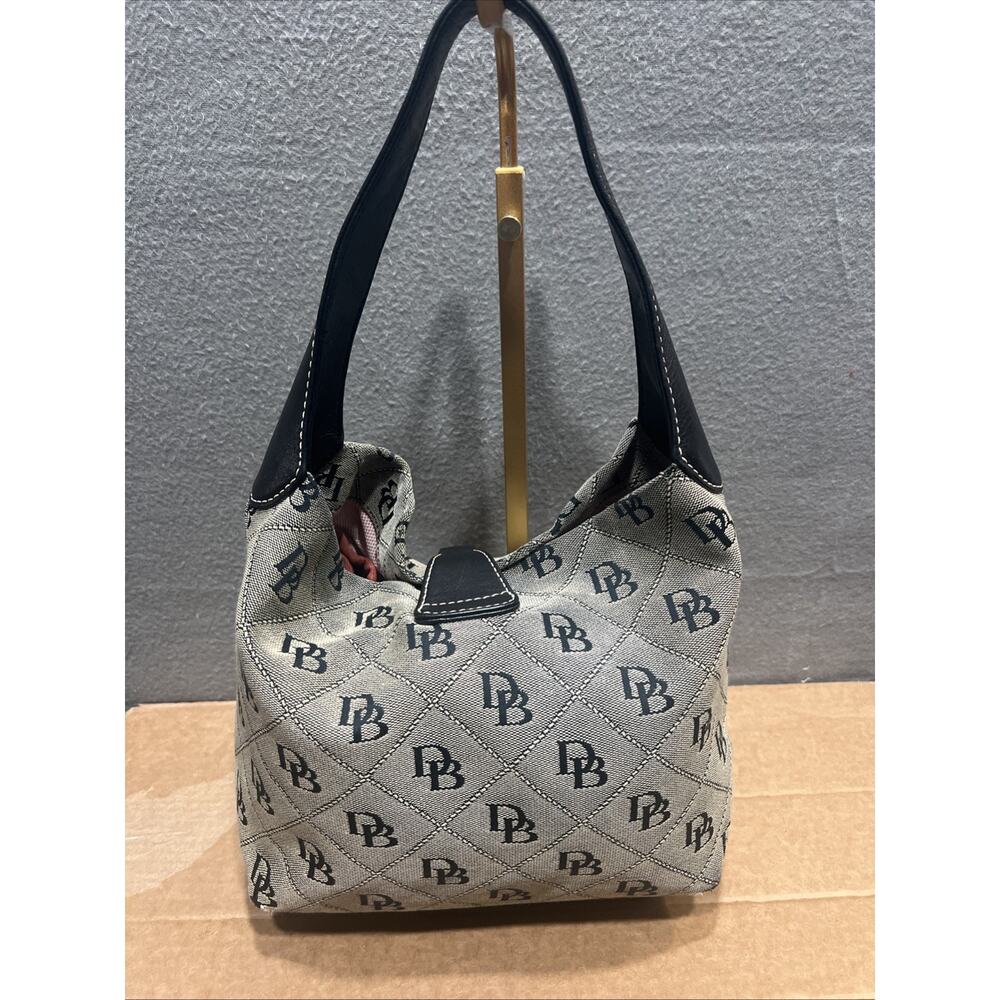 Vintage Dooney & Bourke Brown Canvas Leather Logo Latch Sac Hobo Shoulder Bag - Picture 5 of 12